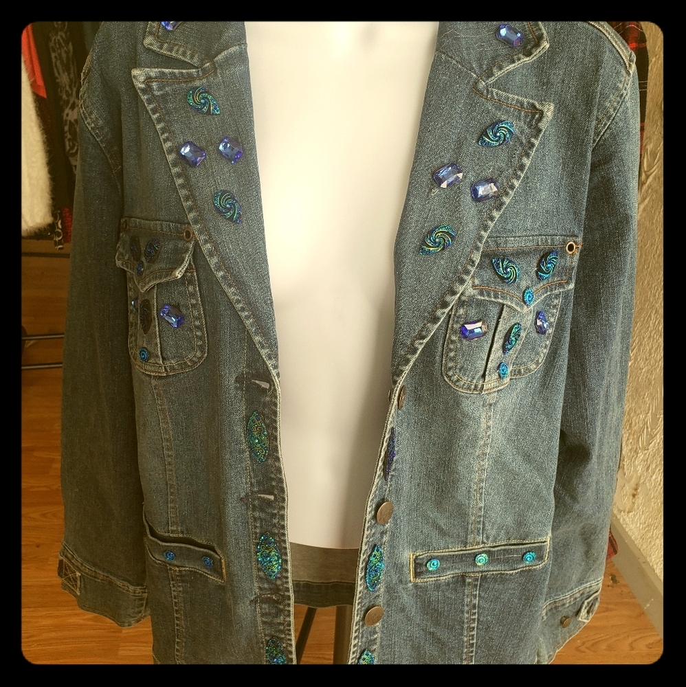 Embellished denim blazer